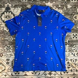 Ralph Lauren Blue Polo with Pink Floral Design